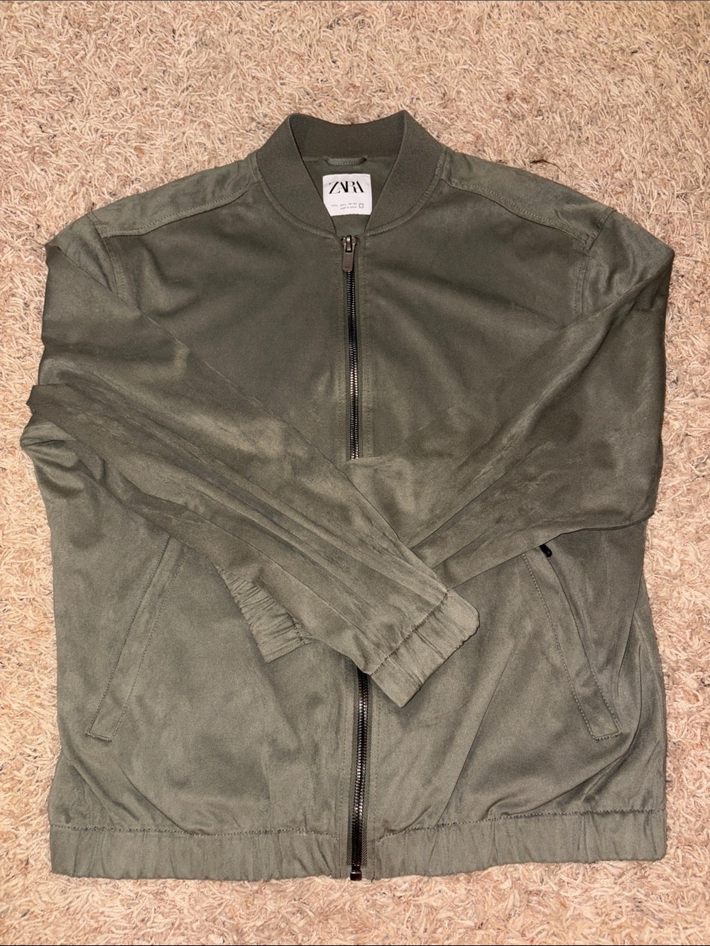 ZARA Olive Green/Gray  Suede-Look Bomber Jacket